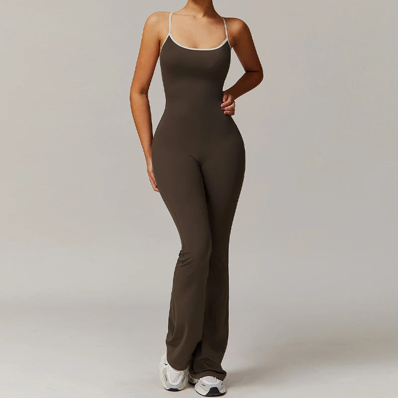 KAVRA V-Back Jumpsuit – Women’s One-Piece Sports Suit | Backless Yoga & Workout Wear | Sleeveless Athletic Overalls for a Sleek, Comfortable Fit