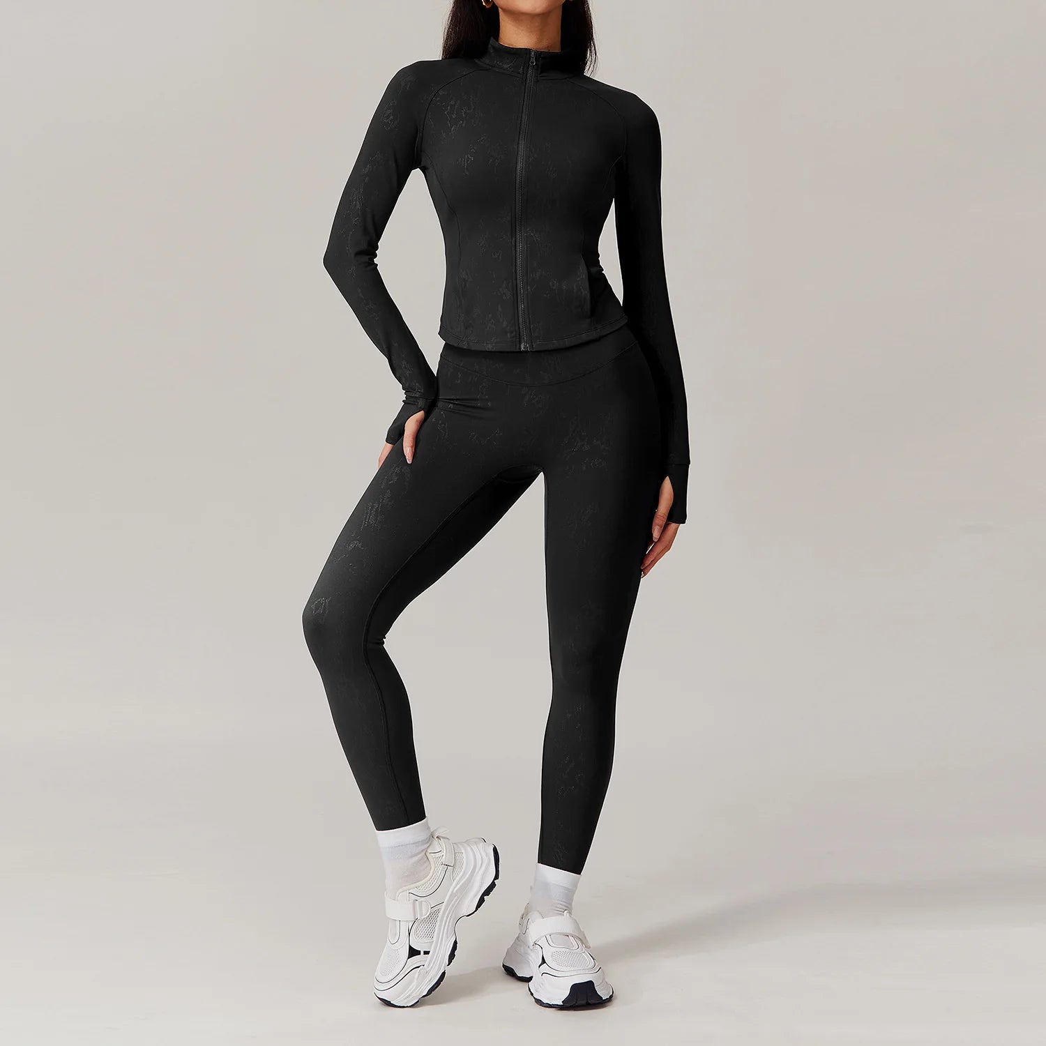 KAVRA Seamless Tracksuit Set – Long Sleeve Crop Top & High Waist Leggings