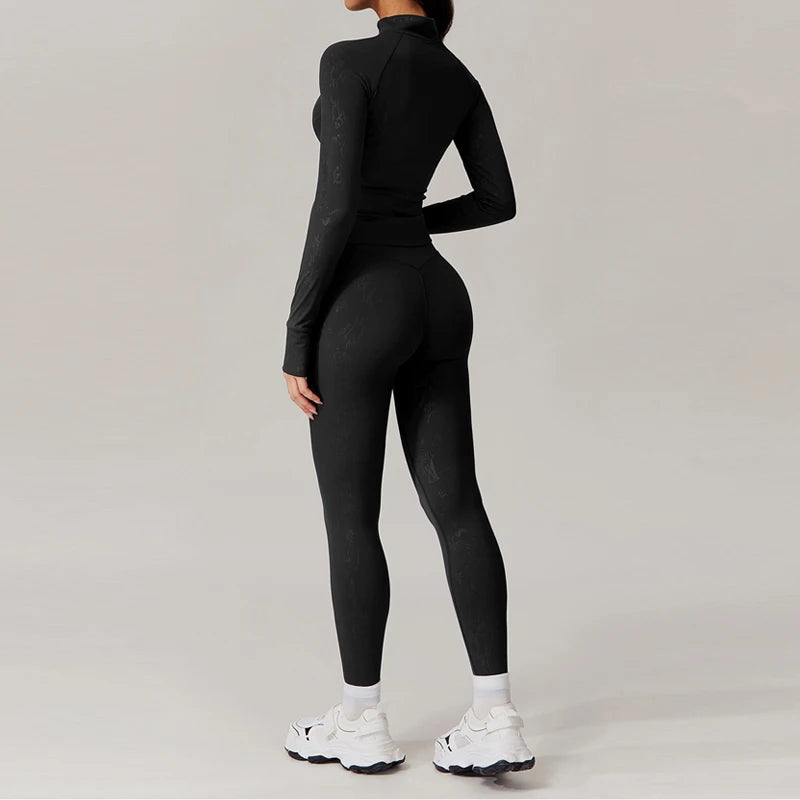 KAVRA Seamless Tracksuit Set – Long Sleeve Crop Top & High Waist Leggings