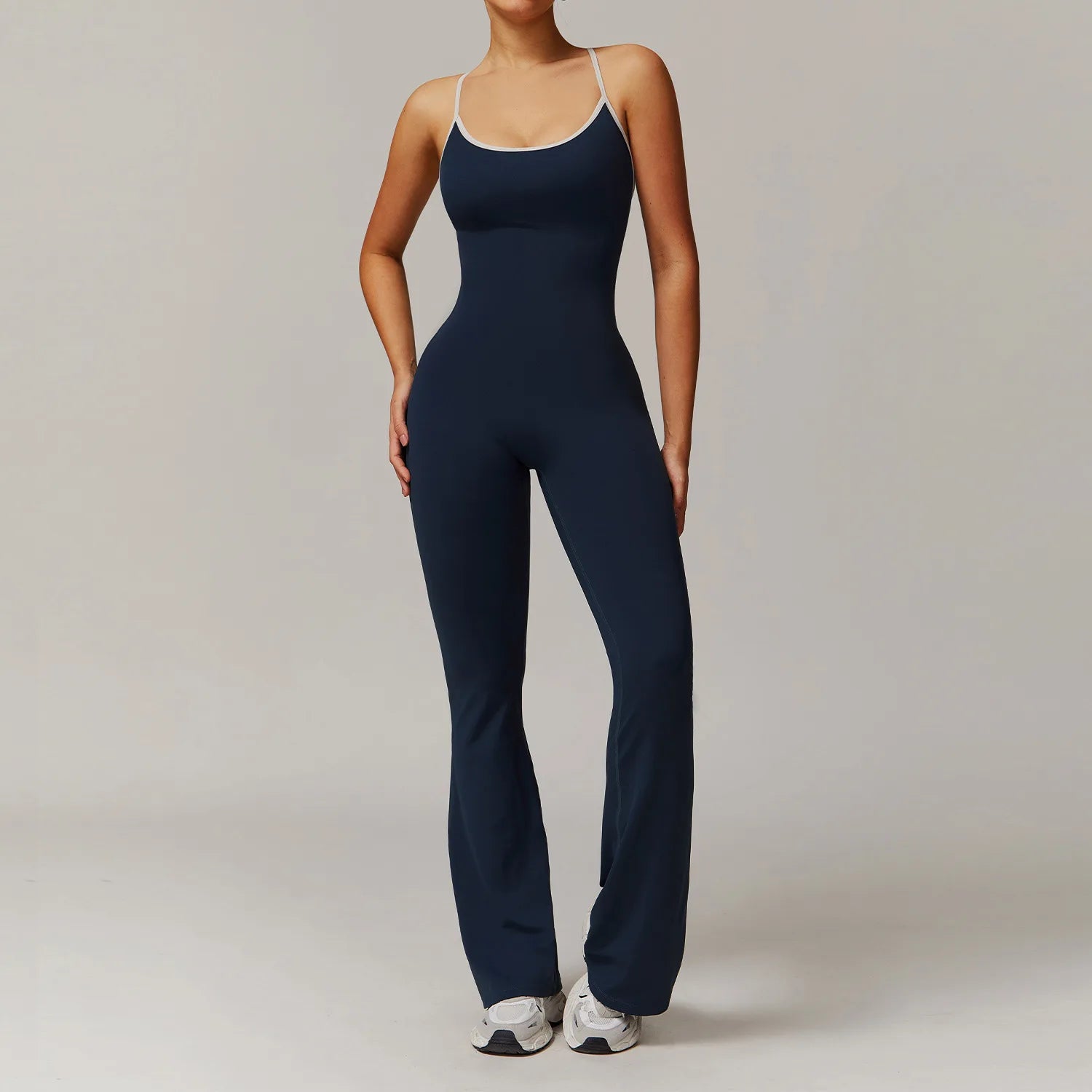 KAVRA V-Back Jumpsuit – Women’s One-Piece Sports Suit | Backless Yoga & Workout Wear | Sleeveless Athletic Overalls for a Sleek, Comfortable Fit