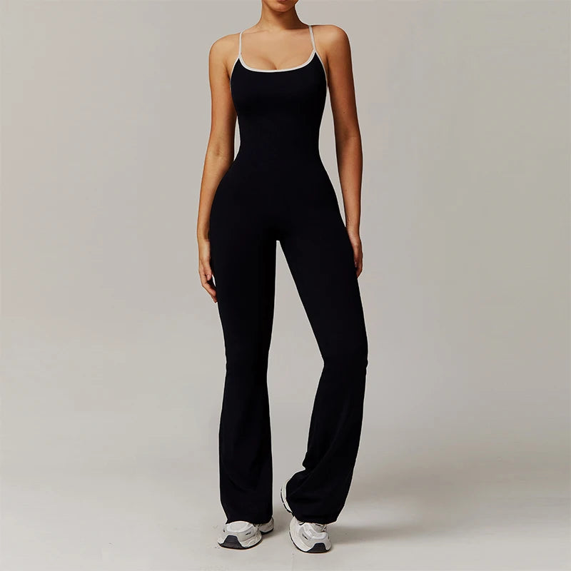 KAVRA V-Back Jumpsuit – Women’s One-Piece Sports Suit | Backless Yoga & Workout Wear | Sleeveless Athletic Overalls for a Sleek, Comfortable Fit