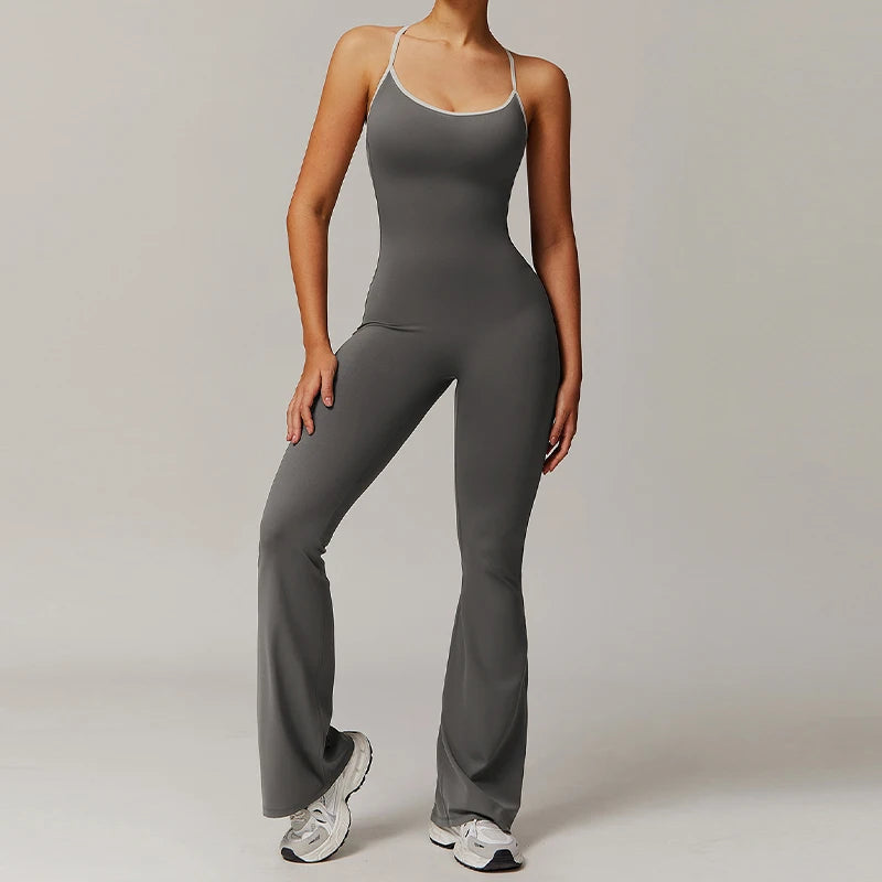 KAVRA V-Back Jumpsuit – Women’s One-Piece Sports Suit | Backless Yoga & Workout Wear | Sleeveless Athletic Overalls for a Sleek, Comfortable Fit
